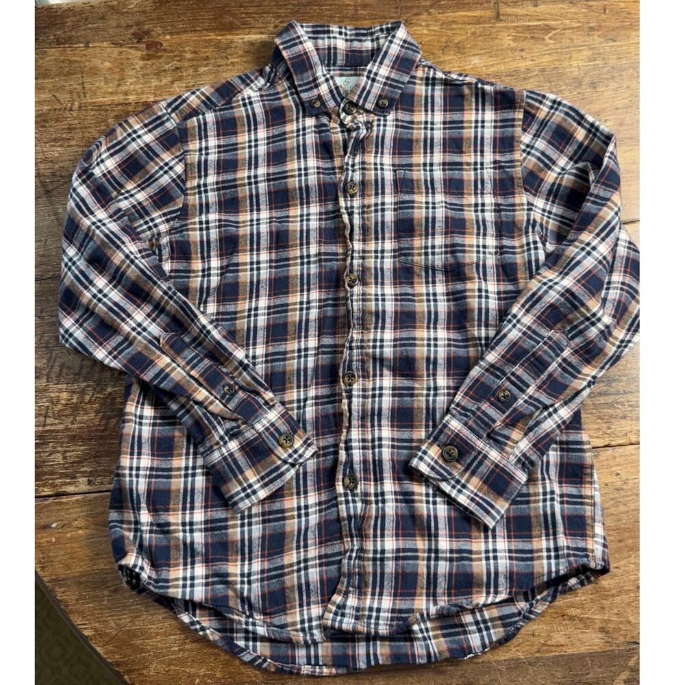Class Club Plaid Brown Navy Button down size 6/7